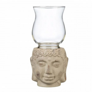 Suport lumanare din ceramica si sticla Pufo Feng Shui, model Buddha, 30 cm