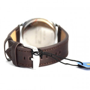Ceas barbatesc MATTEO FERARI casual-elegant, design italian, afisare data, negru, cadran argintiu, curea maro