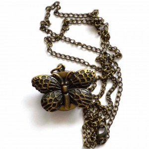 Ceas de buzunar cu lant Little Butterfly, model vintage