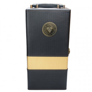Cutie cadou tip cufar pentru vin, model Premium cu maner si accesorii incluse, negru