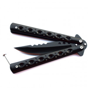 Pachet cutit butterfly, briceag fluture negru 23 cm + prastie metalica de buzunar cu cauciuc natural, latex, rezistent