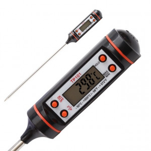 Pachet termometru digital cu sonda pentru bucatarie, lichide, alimente, lactate, prajituri, ceara, etc. -50° C - +300° C + Aprinzator reglabil si reincarcabil pentru aragaz tip bricheta, albastru