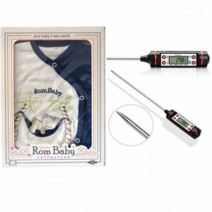 Pachet Termometru digital cu sonda pentru bucatarie, lichide, alimente, lactate, prajituri + Set nou nascuti 0-3 luni 100% bumbac din 5 piese