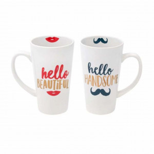 Set 2 cani ceramica Hello Beautiful&Handsome, 475 ml, Pufo