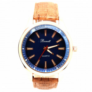 Ceas barbatesc elegant Benett auriu, curea maro deschis