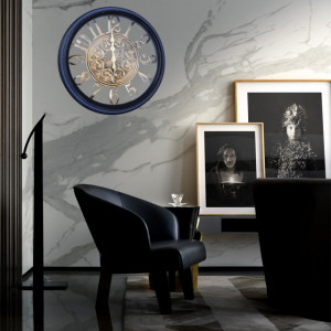 Ceas de perete rotund, model Pufo Gentle, 32 cm, auriu