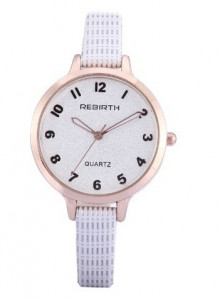 Ceas elegant de dama REBIRTH + cutie inclusa, curea alba