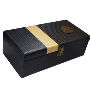 Cutie cadou tip cufar pentru vin, model Premium cu maner si accesorii incluse, negru