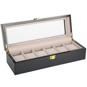 Cutie caseta din lemn pentru depozitare si organizare 6 ceasuri, model Pufo Luxury