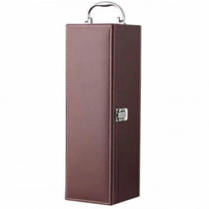 Cutie caseta eleganta pentru sticla, cu maner si set de 4 accesorii pentru vin incluse, model clasic, maro, Pufo