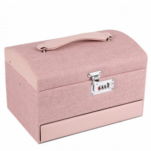 Cutie eleganta de dama Pufo Delicate pentru depozitare si organizare bijuterii si accesorii, inchizatoare cu cifru, roz