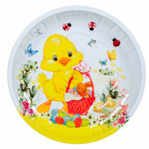 Farfurie metalica Pufo pentru prajituri, model Puiul vesel, 26 cm