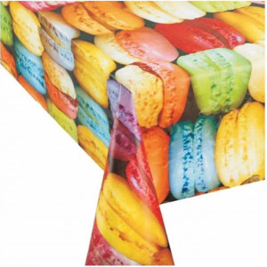 Fata de masa tip musama Pufo, model cu macarons, 140 x 180 cm