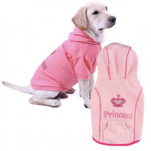 Haina cu gluga Pufo pentru caini, imprimeu Princess, roz
