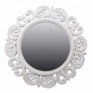 Oglinda decorativa eleganta de perete Pufo Glossy, rotunda, 52 cm, alba