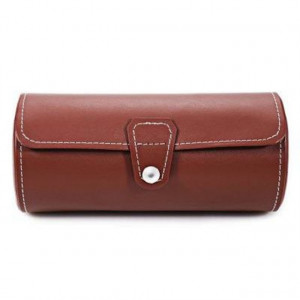 Pachet cutie caseta depozitare si transport din piele ecologica pentru 3 ceasuri + 1 ceas barbatesc elegant DEEP RED, cifre romane, curea maro, Pufo