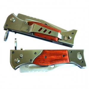 Pachet cutit briceag inscriptionat AK-47 CCCP 27 cm, husa camuflaj din material textil + prastie metalica de buzunar cu cauciuc natural, latex, rezistent