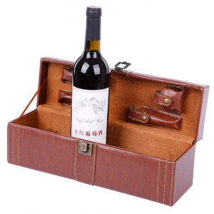 Pachet geanta tip cufar pentru vin, model Vintage cu maner si accesorii incluse + sonerie receptie amuzanta ”Ring for SEX”