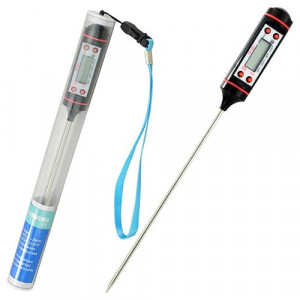 Pachet termometru digital cu sonda pentru bucatarie, lichide, alimente, lactate, prajituri, ceara, etc. -50° C - +300° C + Aprinzator reglabil si reincarcabil pentru aragaz tip bricheta, albastru