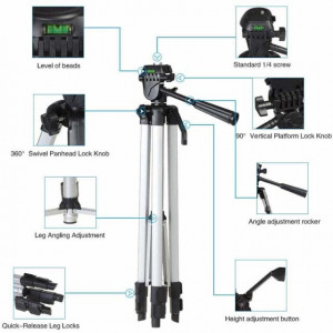 Pachet Trepied foto telescopic Weifeng WF-330A universal 51-134 cm + Trepied flexibil cu suport pentru telefon mobil sau aparat foto, Pufo
