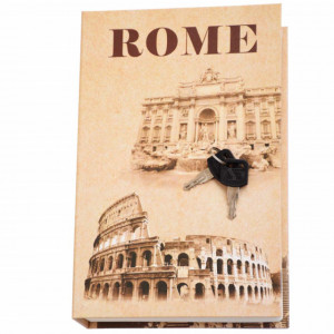 Seif secret tip carte cu 2 chei pentru blocare, model Roma, 24 x 16 cm