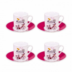 Set 4 cani cu farfurioasa Pufo pentru cafea, 70 ml, portelan