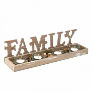 Set suport Pufo Family din lemn pentru lumanare cu 4 pahare, 38,5 cm