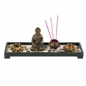 Set suport Pufo pentru bete parfumate cu statueta lui Buddha