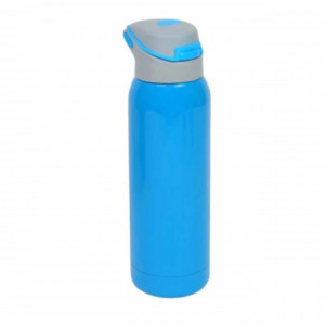 Sticla sport Pufo pentru apa, cu pai, albastru, 500 ml