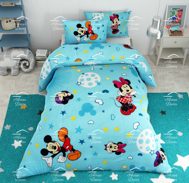 Democratic Party Protestant Install Lenjerie de pat copii Mickey si Minnie stars fundal albastru