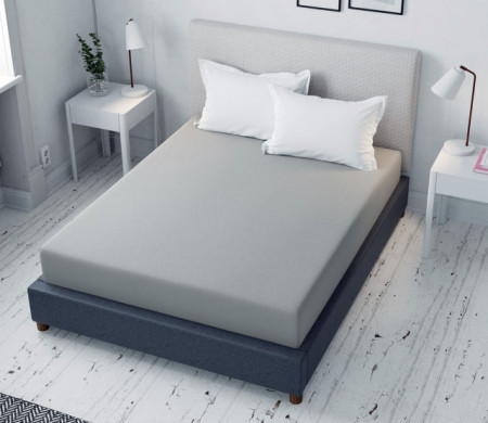 Cearceaf de pat gri cu elastic Evostar tesatura rigida bumbac 100%