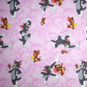 Bumbac ranforce imprimat pentru copii model Tom si Jerry roz rola 30m/240cm