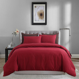 Lenjerie de pat matrimonial Premium Ranforce uni rosu bordeaux