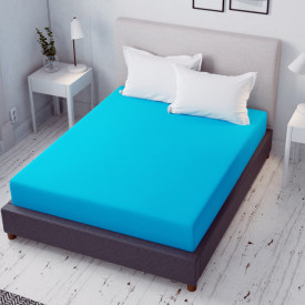 Cearceaf de pat turquoise cu elastic Evostar tesatura rigida bumbac 100%