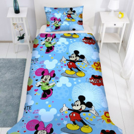 Lenjerie de pat copii Mikey & Minnie Disney fundal albastru