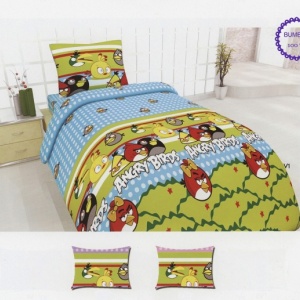 Lenjerie de pat copii Angry Birds fundal verde