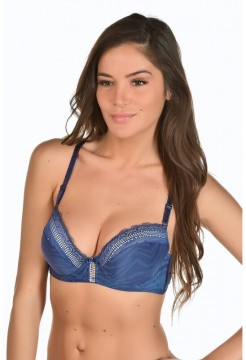 Sutien bleu cu push si dantela