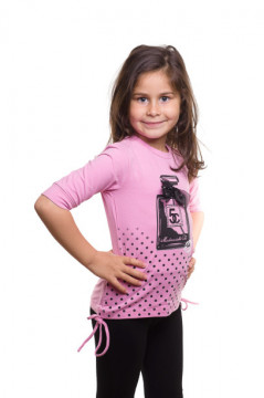 Bluza roz cu imprimeu si aplicatie funda neagra