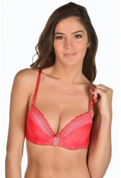 Sutien rosu cu push si dantela