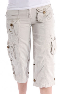 Pantaloni 3/4 bej cu buzunare