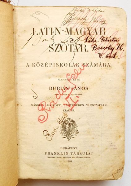 Burian Janos - Latin-magyar szotar (editie hardcover, antebelica)