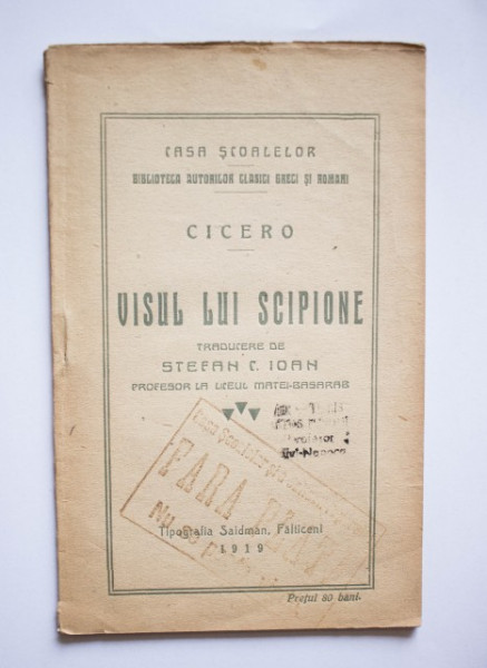 Cicero - Visul lui Scipione (traducere de Stefan C. Ioan) (editie interbelica)