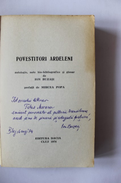 Povestitori ardeleni (cu autograful lui Ion Buzasi)