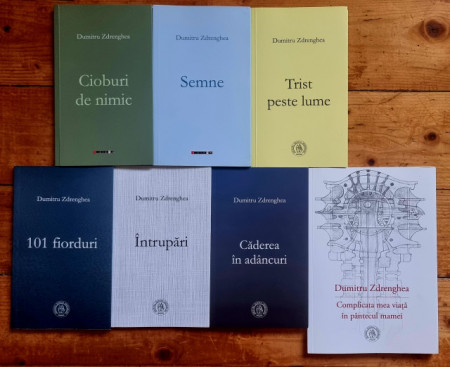 Lot 7 volume poezie Dumitru Zdrenghea - Cioburi de nimic. Semne. Trist peste lume. 101 fiorduri Intrupari. Caderea in adancuri. Complicata mea viata in pantecul mamei (7 vol., cu autograf)