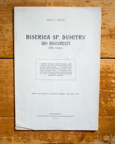 Ioan C. Filitti - Biserica Sf. Dumitru din Bucuresti (Str. Carol) (editie interbelica)