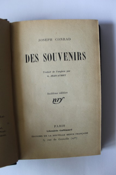 Joseph Conrad - Des souvenirs (editie hardcover, interbelica, frumos relegata)