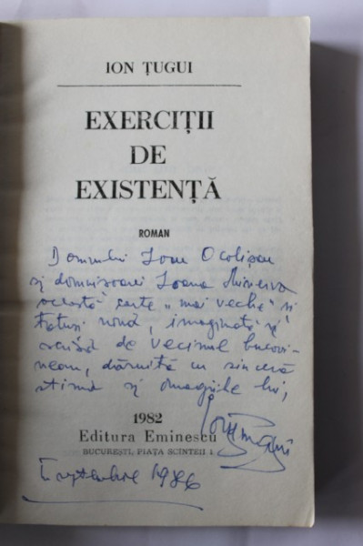 Ion Tugui - Exercitii de existenta (cu autograf)
