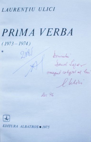 Laurentiu Ulici - Prima verba (vol. I, cu autograf)