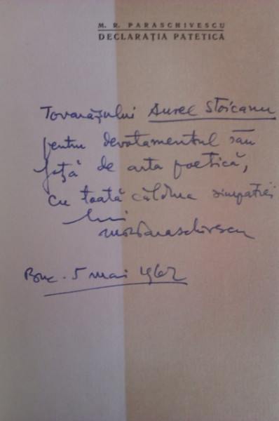 M. R. Paraschivescu - Declaratia patetica (cu autograf)