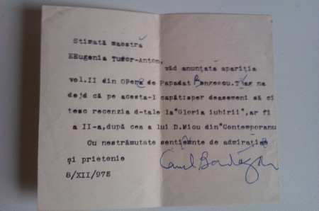 Telegrama dactilografiata si semnata de Camil Baltazar